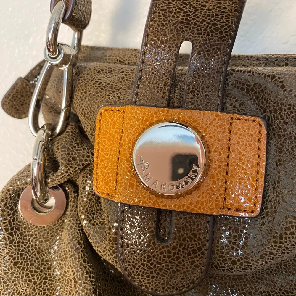 B.Makowsky Vintage Metallic Toned Brown Genuine Leather Handbag Gently Used